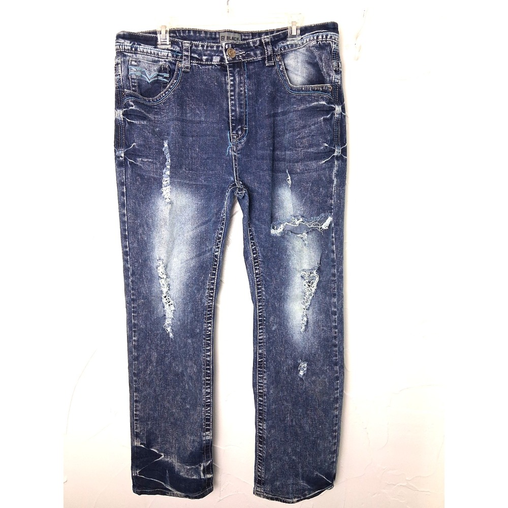 Buckle Black Relaxed Straight Flex Jeans Size 36X32 Thrashed‎ Holes Grunge